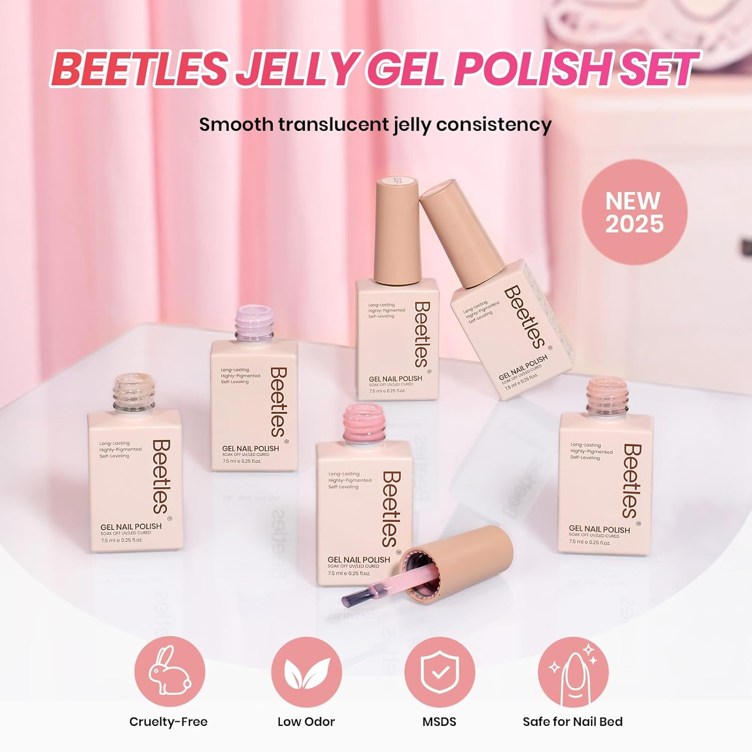 image:imageBeetles Gel Nail Polish 6 Colors Pink Purple Burgundy Red Plum Glitter Gel Polish Ruby Sonatas Collection Soak Off Uv Lamp Cured Nail Art Design Nails Gift for Women DIY Manicure00Romantic Rose