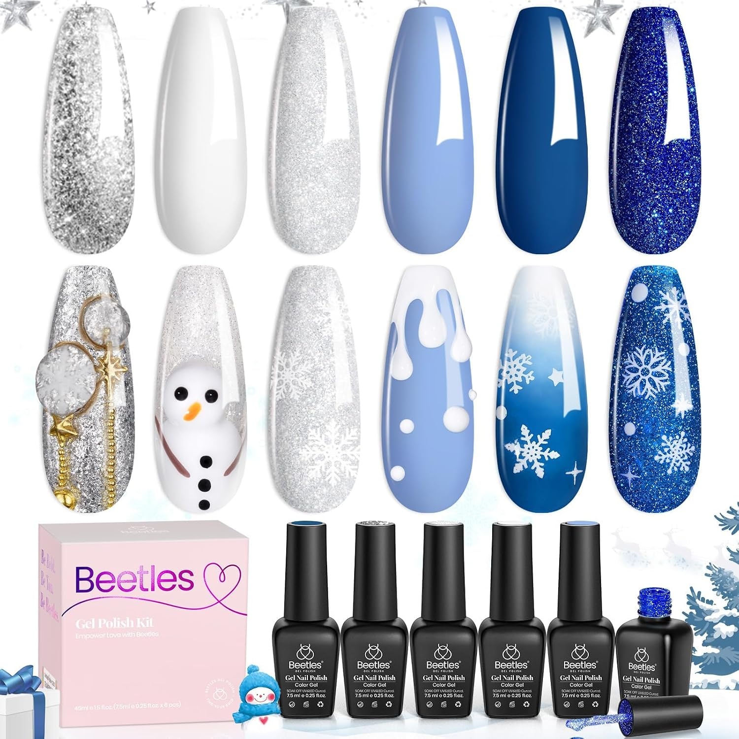 image:imageBeetles Gel Nail Polish 6 Colors Pink Purple Burgundy Red Plum Glitter Gel Polish Ruby Sonatas Collection Soak Off Uv Lamp Cured Nail Art Design Nails Gift for Women DIY Manicure000Glittering Snowflakes