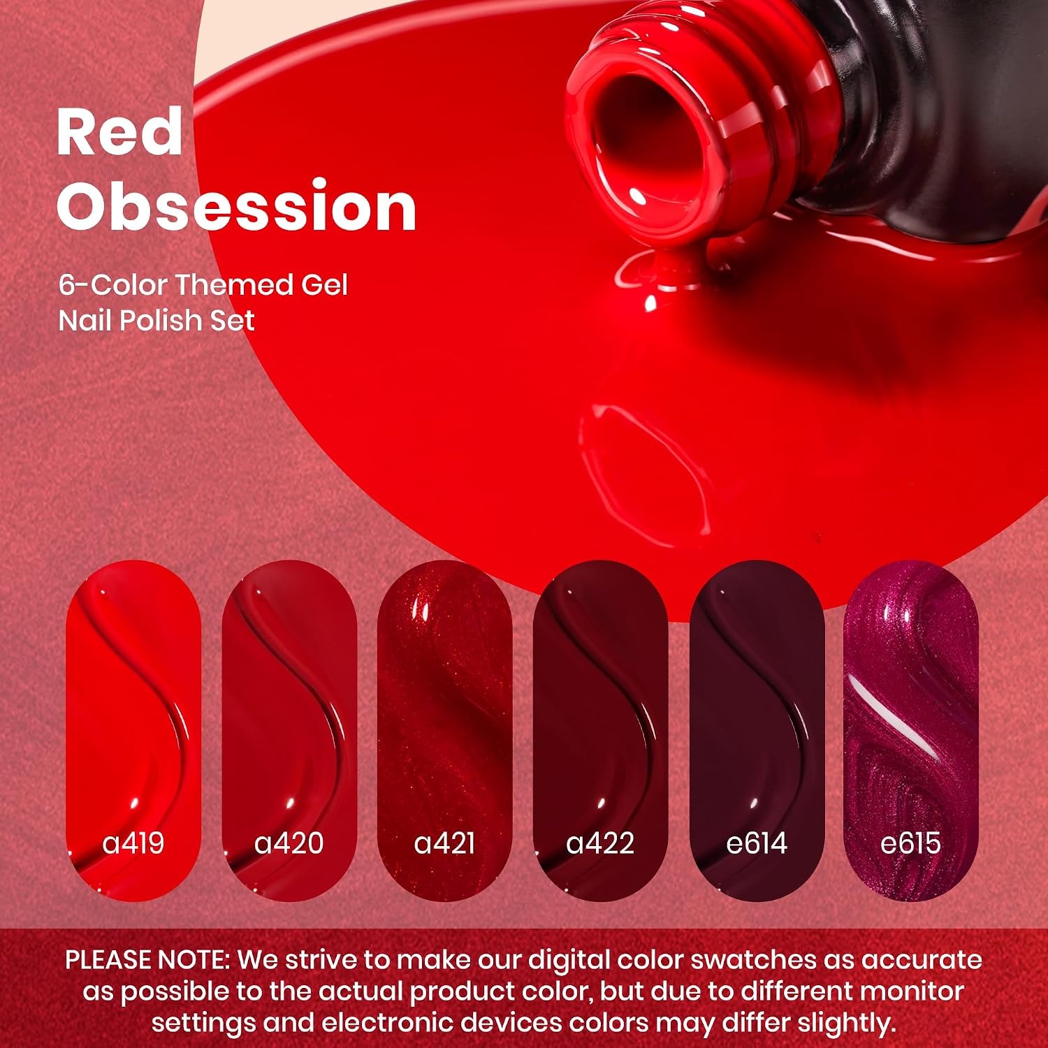 image:imageBeetles Gel Nail Polish 6 Colors Pink Purple Burgundy Red Plum Glitter Gel Polish Ruby Sonatas Collection Soak Off Uv Lamp Cured Nail Art Design Nails Gift for Women DIY Manicure0Red Obsession