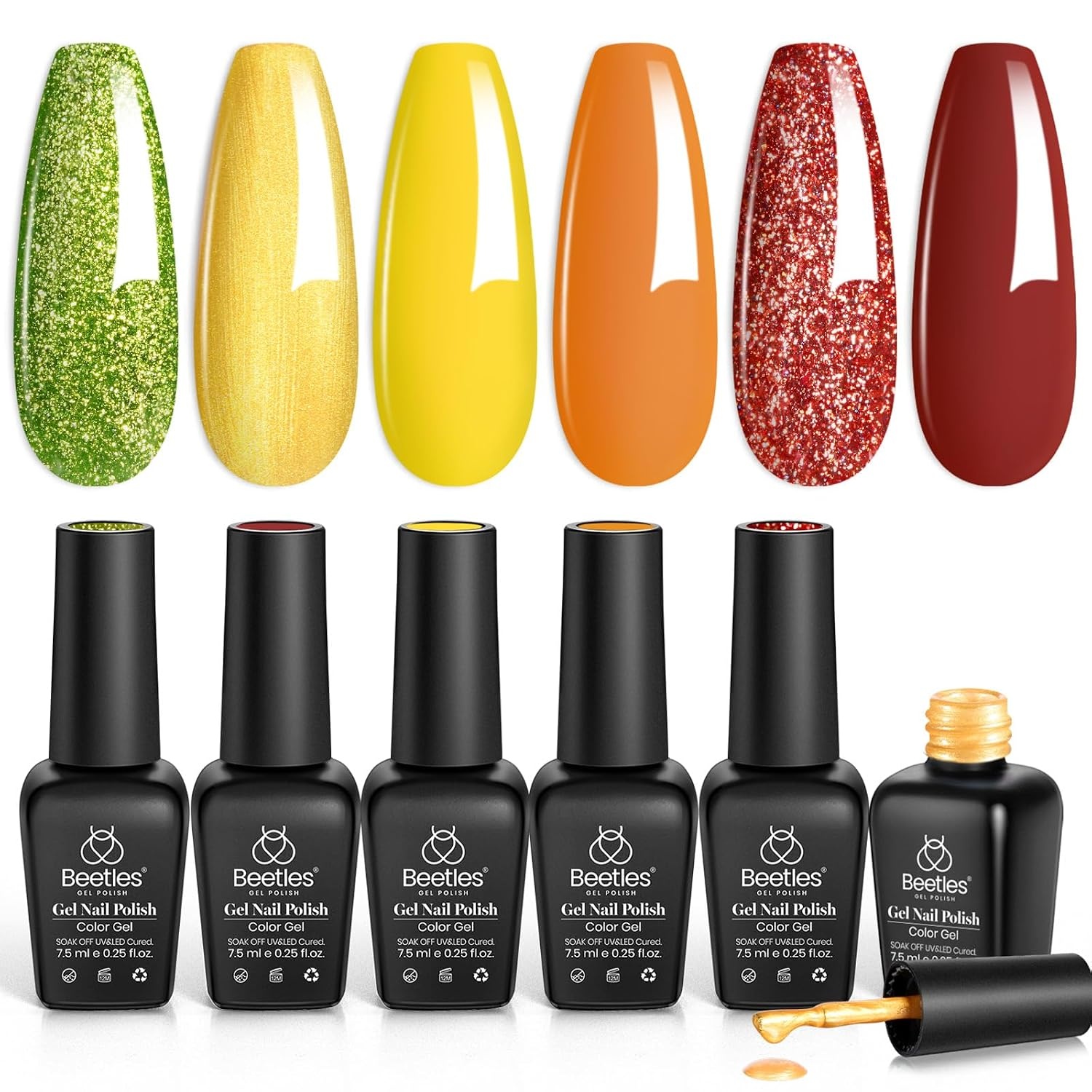 image:imageBeetles Gel Nail Polish 6 Colors Pink Purple Burgundy Red Plum Glitter Gel Polish Ruby Sonatas Collection Soak Off Uv Lamp Cured Nail Art Design Nails Gift for Women DIY Manicure0Golden Autumn Realm