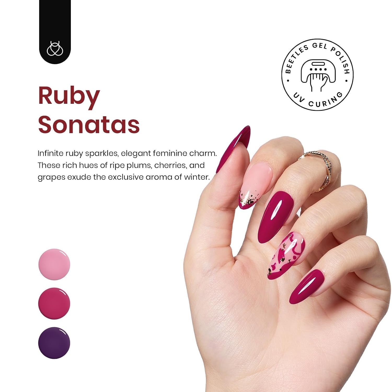 image:imageBeetles Gel Nail Polish 6 Colors Pink Purple Burgundy Red Plum Glitter Gel Polish Ruby Sonatas Collection Soak Off Uv Lamp Cured Nail Art Design Nails Gift for Women DIY Manicure0006 Colors Ruby Sonatas