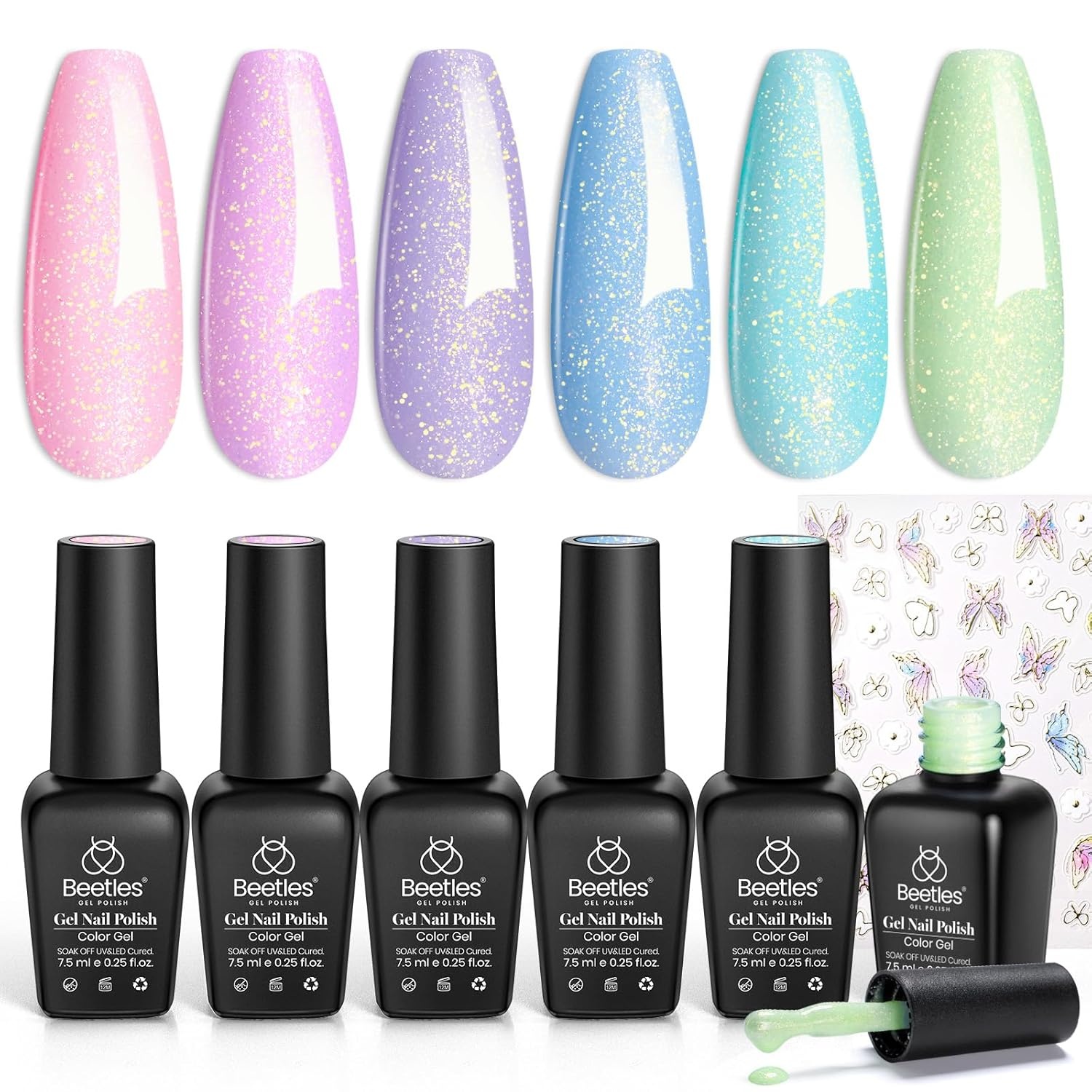 image:imageBeetles Gel Nail Polish 6 Colors Pink Purple Burgundy Red Plum Glitter Gel Polish Ruby Sonatas Collection Soak Off Uv Lamp Cured Nail Art Design Nails Gift for Women DIY Manicure006 Colors Spring Dream