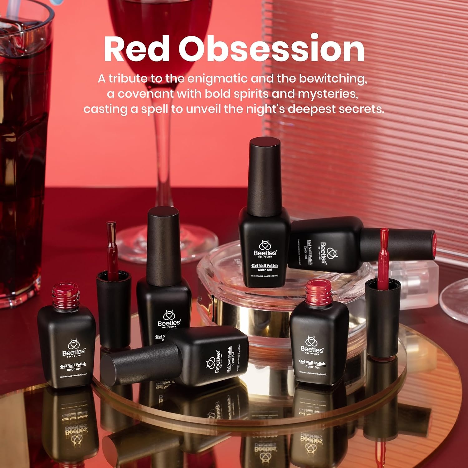 image:imageBeetles Gel Nail Polish 6 Colors Pink Purple Burgundy Red Plum Glitter Gel Polish Ruby Sonatas Collection Soak Off Uv Lamp Cured Nail Art Design Nails Gift for Women DIY Manicure0Red Obsession