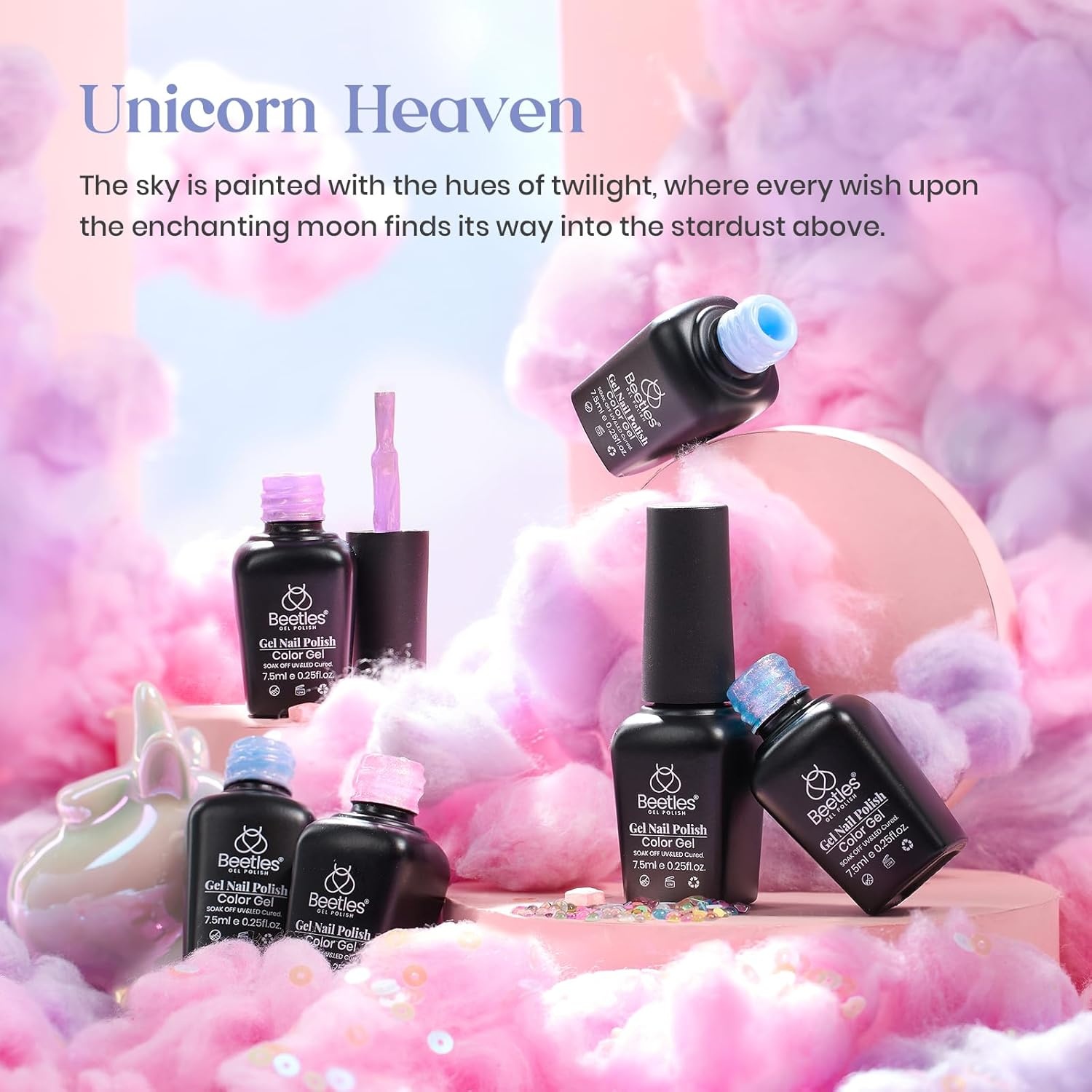 image:imageBeetles Gel Nail Polish 6 Colors Pink Purple Burgundy Red Plum Glitter Gel Polish Ruby Sonatas Collection Soak Off Uv Lamp Cured Nail Art Design Nails Gift for Women DIY Manicure6 Colors Unicorn Heaven
