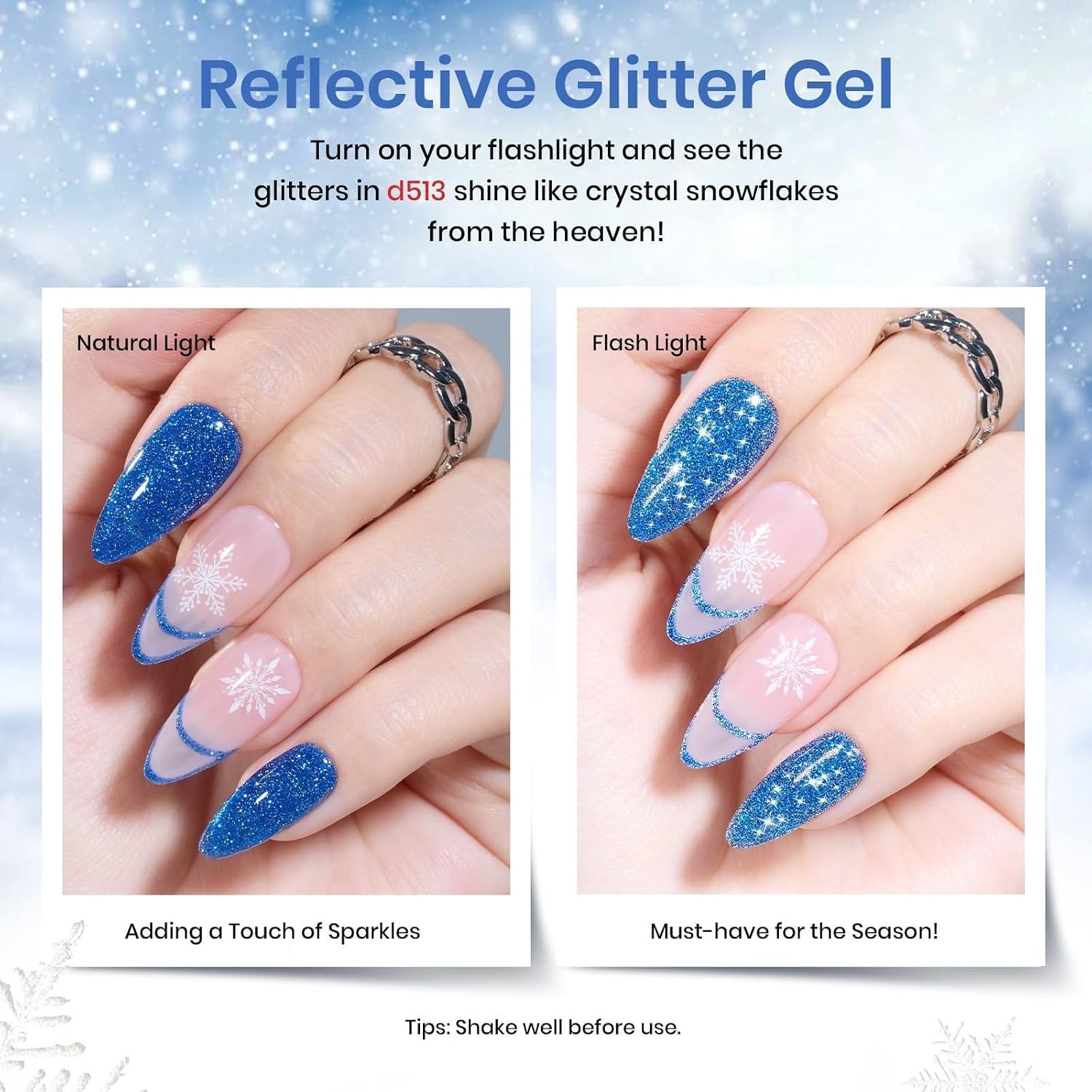 image:imageBeetles Gel Nail Polish 6 Colors Pink Purple Burgundy Red Plum Glitter Gel Polish Ruby Sonatas Collection Soak Off Uv Lamp Cured Nail Art Design Nails Gift for Women DIY Manicure000Glittering Snowflakes