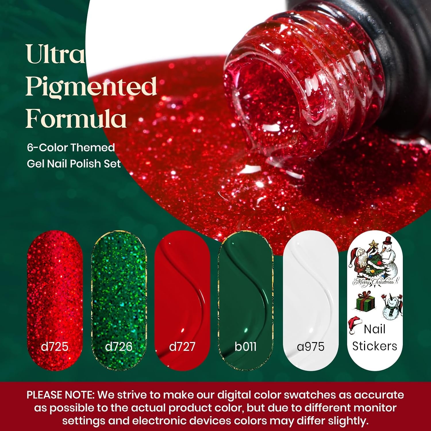 image:imageBeetles Gel Nail Polish 6 Colors Pink Purple Burgundy Red Plum Glitter Gel Polish Ruby Sonatas Collection Soak Off Uv Lamp Cured Nail Art Design Nails Gift for Women DIY Manicure00 0Red Happy Holidays