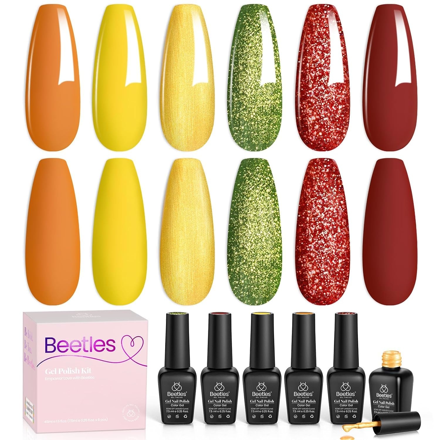 image:imageBeetles Gel Nail Polish 6 Colors Pink Purple Burgundy Red Plum Glitter Gel Polish Ruby Sonatas Collection Soak Off Uv Lamp Cured Nail Art Design Nails Gift for Women DIY Manicure0Golden Autumn Realm