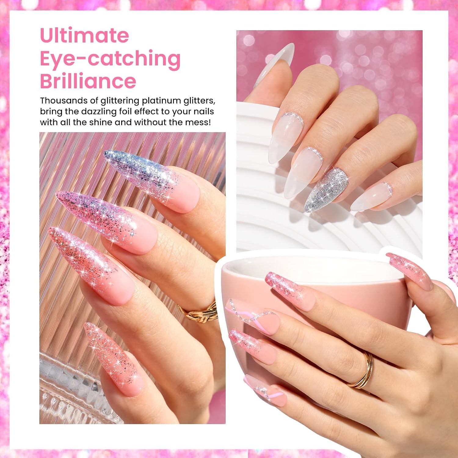 image:imageBeetles Glitter Gel Nail Polish 6 Colors Sparkle Silver Pink Blue Gel Polish Set Soak Off Uv Diy Manicure Kit Gifts for Women24Wonder Glam