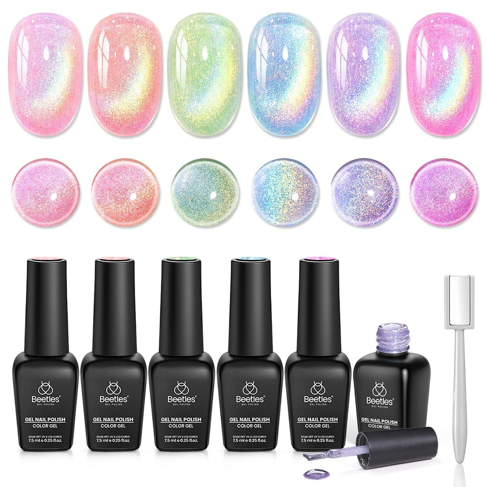 image:imageBeetles Gel Nail Polish 6 Colors Pink Purple Burgundy Red Plum Glitter Gel Polish Ruby Sonatas Collection Soak Off Uv Lamp Cured Nail Art Design Nails Gift for Women DIY ManicureIridescent Halo