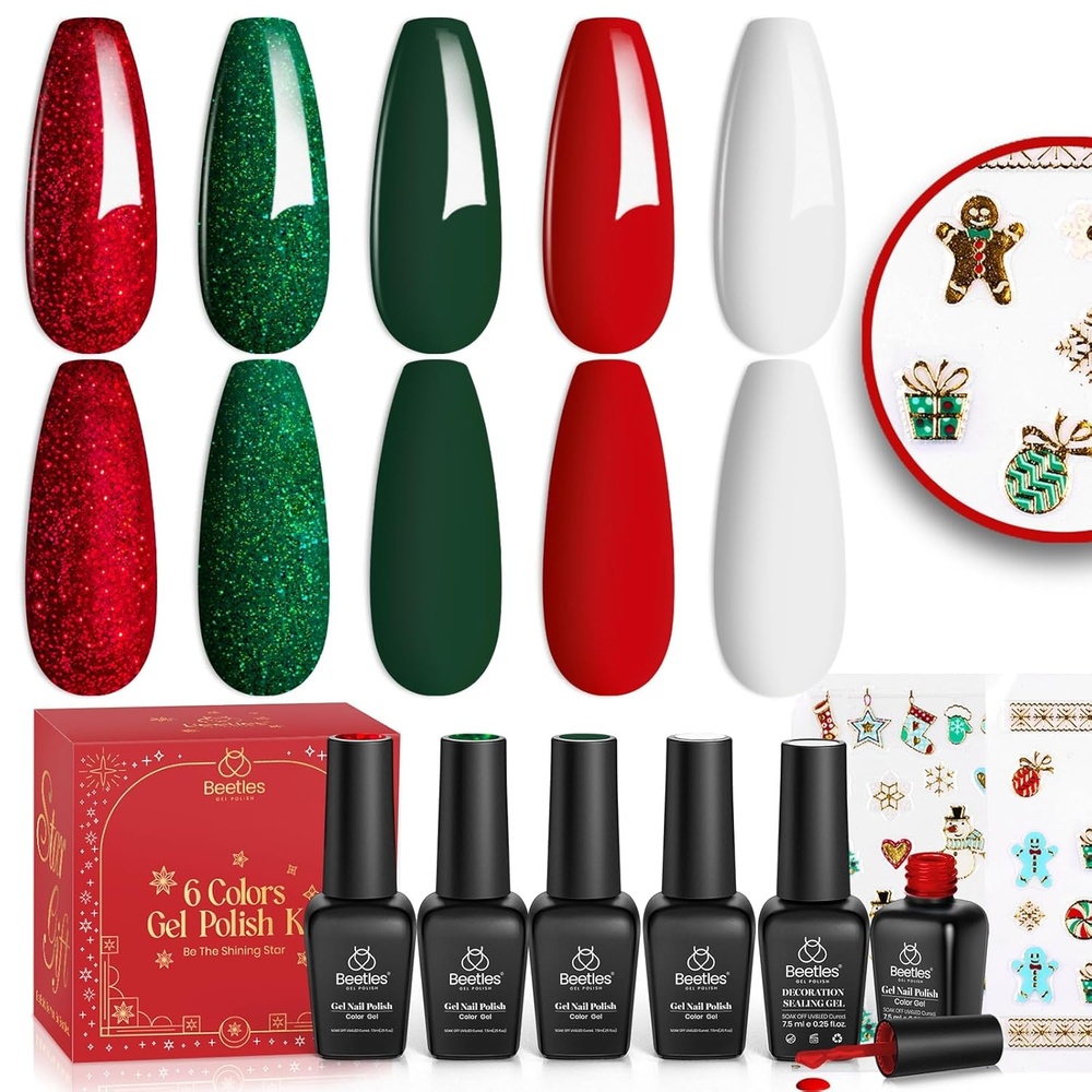 image:imageBeetles Gel Nail Polish 6 Colors Pink Purple Burgundy Red Plum Glitter Gel Polish Ruby Sonatas Collection Soak Off Uv Lamp Cured Nail Art Design Nails Gift for Women DIY Manicure00 0Red Happy Holidays