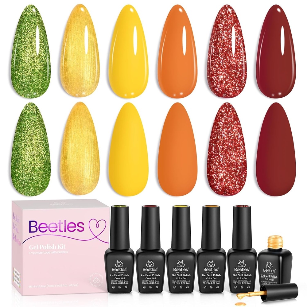 image:imageBeetles Gel Nail Polish 6 Colors Pink Purple Burgundy Red Plum Glitter Gel Polish Ruby Sonatas Collection Soak Off Uv Lamp Cured Nail Art Design Nails Gift for Women DIY Manicure0Golden Autumn Realm