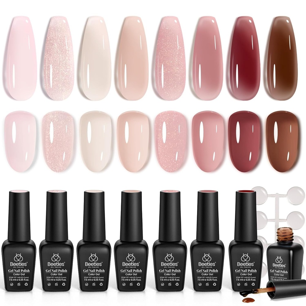 image:imageBeetles Gel Nail Polish 6 Colors Pink Purple Burgundy Red Plum Glitter Gel Polish Ruby Sonatas Collection Soak Off Uv Lamp Cured Nail Art Design Nails Gift for Women DIY Manicure08Color Sunset Rose