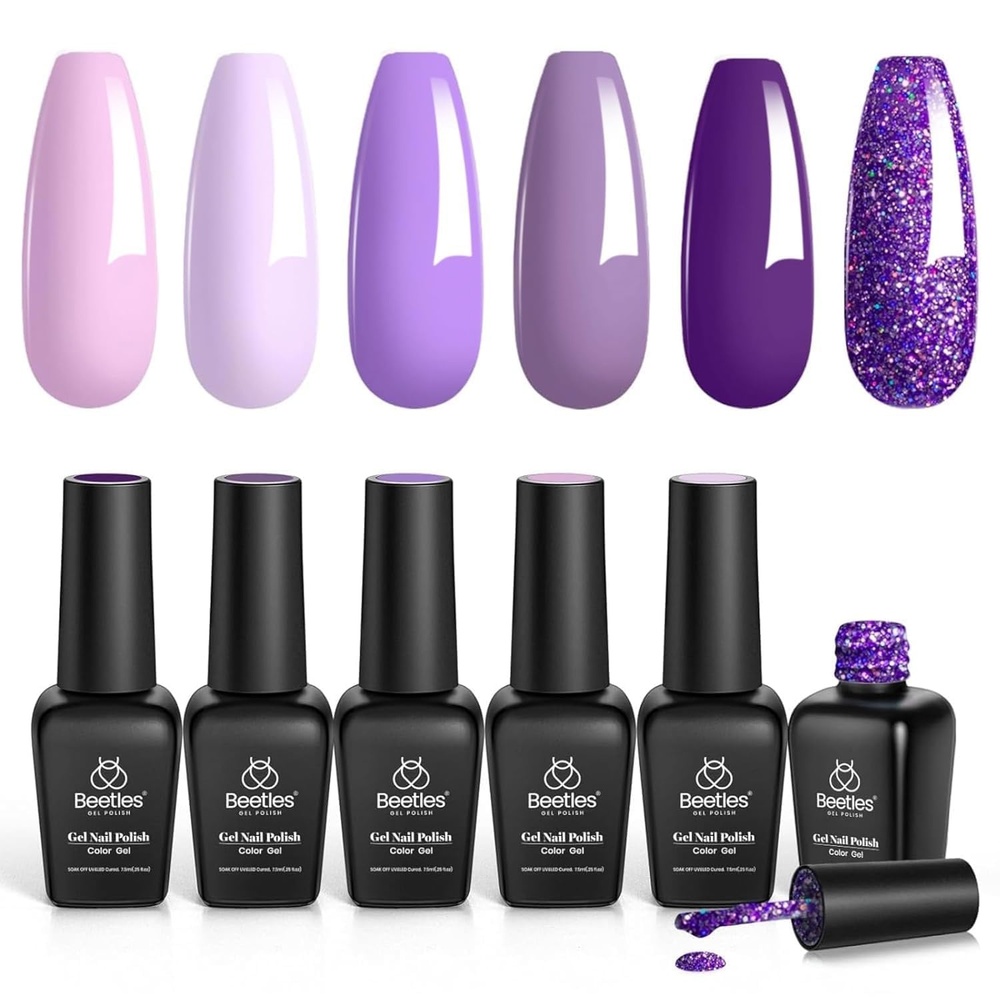 image:imageBeetles Gel Nail Polish 6 Colors Pink Purple Burgundy Red Plum Glitter Gel Polish Ruby Sonatas Collection Soak Off Uv Lamp Cured Nail Art Design Nails Gift for Women DIY Manicure6 Colors Grape Vine