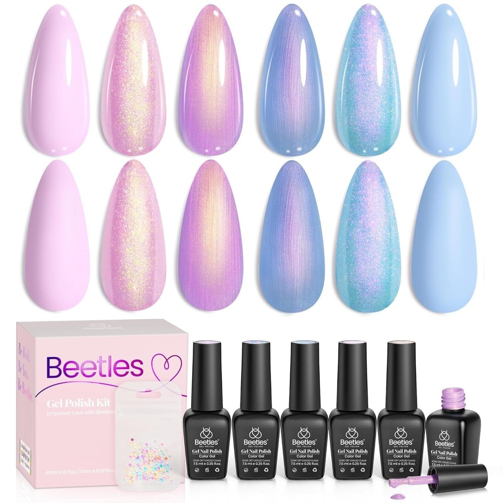image:imageBeetles Gel Nail Polish 6 Colors Pink Purple Burgundy Red Plum Glitter Gel Polish Ruby Sonatas Collection Soak Off Uv Lamp Cured Nail Art Design Nails Gift for Women DIY Manicure6 Colors Unicorn Heaven