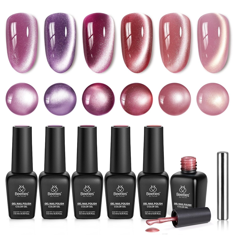image:imageBeetles Gel Nail Polish 6 Colors Pink Purple Burgundy Red Plum Glitter Gel Polish Ruby Sonatas Collection Soak Off Uv Lamp Cured Nail Art Design Nails Gift for Women DIY Manicure000Ceramic Rose