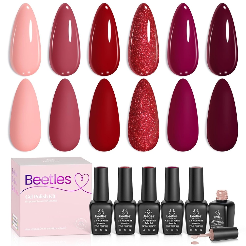 image:imageBeetles Gel Nail Polish 6 Colors Pink Purple Burgundy Red Plum Glitter Gel Polish Ruby Sonatas Collection Soak Off Uv Lamp Cured Nail Art Design Nails Gift for Women DIY Manicure0006 Colors Vintage Rose