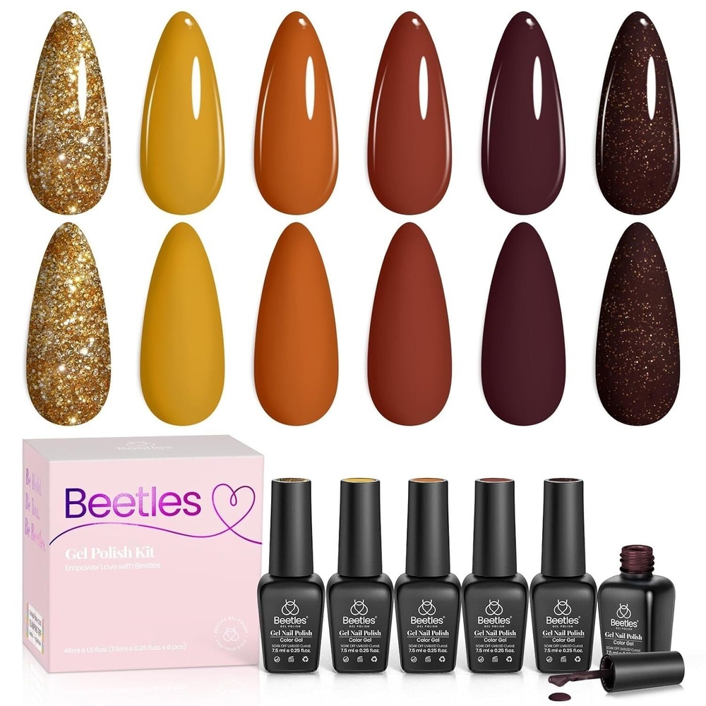 image:imageBeetles Gel Nail Polish 6 Colors Pink Purple Burgundy Red Plum Glitter Gel Polish Ruby Sonatas Collection Soak Off Uv Lamp Cured Nail Art Design Nails Gift for Women DIY Manicure00Candy Corn