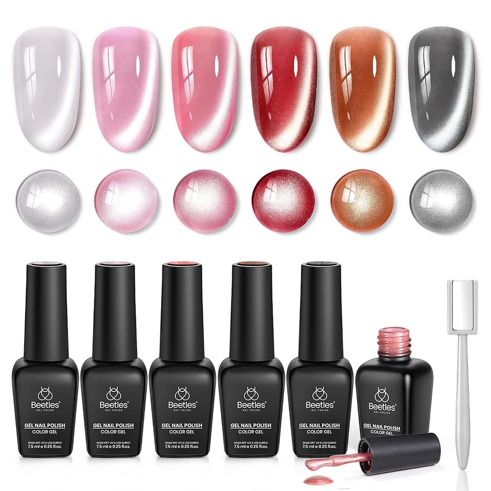 image:imageBeetles Gel Nail Polish 6 Colors Pink Purple Burgundy Red Plum Glitter Gel Polish Ruby Sonatas Collection Soak Off Uv Lamp Cured Nail Art Design Nails Gift for Women DIY Manicure000Porcelain Glow