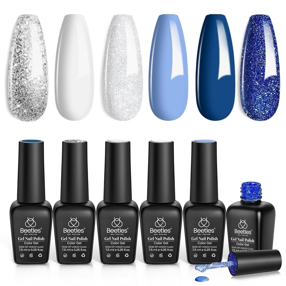 image:imageBeetles Gel Nail Polish 6 Colors Pink Purple Burgundy Red Plum Glitter Gel Polish Ruby Sonatas Collection Soak Off Uv Lamp Cured Nail Art Design Nails Gift for Women DIY Manicure000Glittering Snowflakes