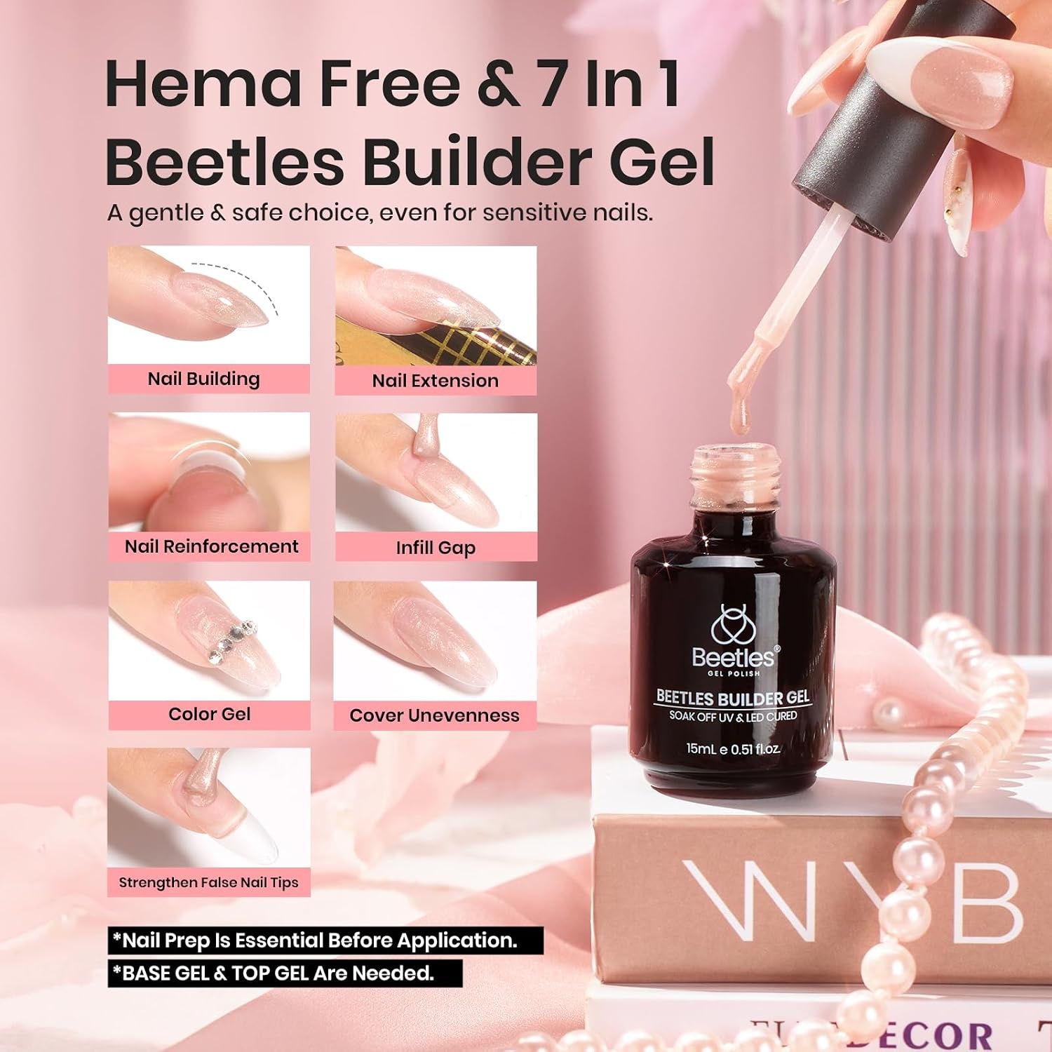 image:imageBeetles Builder Gel for Nails HEMA FreeTwilight Gilding Glitter 05 oz 7 in 1 Nail Thickening Strengthening Building Apex for Beginner DIY Salon at HomeNude Builder Nail Gel UV amp LED Lamp Needed