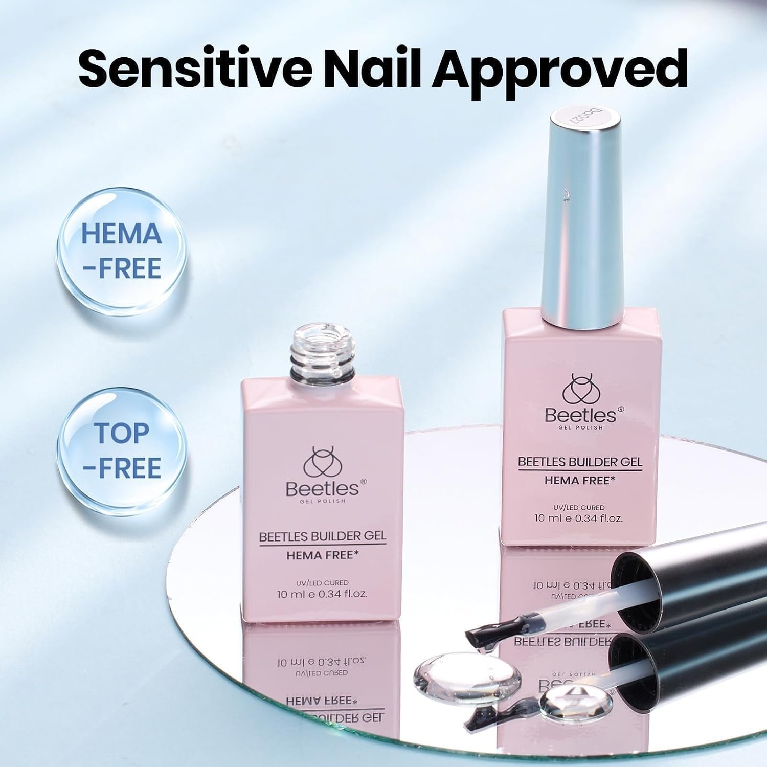 image:imageBeetles Builder Gel for Nails HEMAFree 15 ML 7 in 1 Pink Glitter Builder Nail Gel for Nail Instant Apex amp Nail Extension Builder Strengthening Nail Art Design for Beginner WomenUV amp LED Lamp NeededB Clear HEMAFree Kit 2 x 10 mL