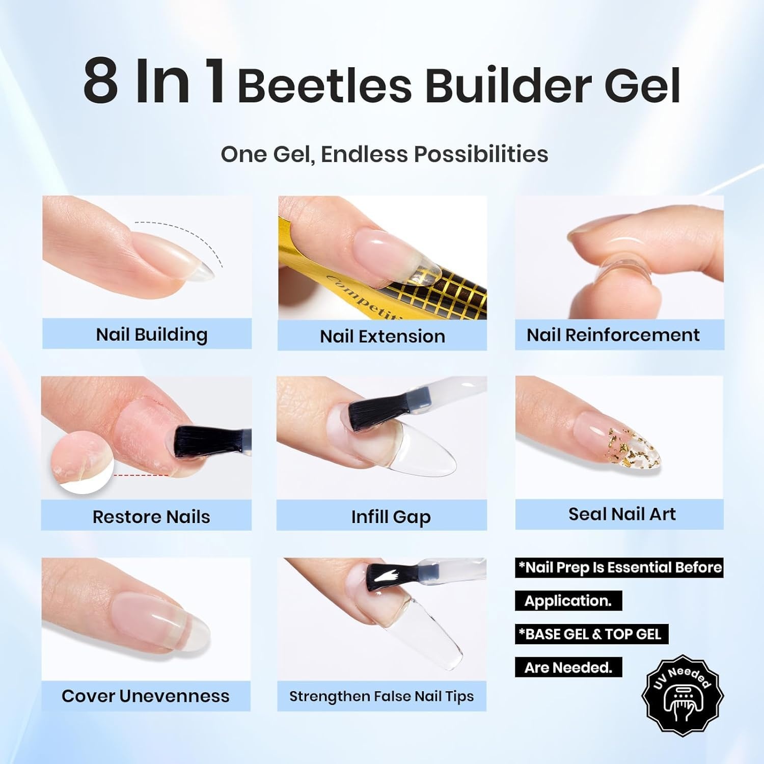 image:imageBeetles Builder Gel for Nails HEMAFree 15 ML 7 in 1 Pink Glitter Builder Nail Gel for Nail Instant Apex amp Nail Extension Builder Strengthening Nail Art Design for Beginner WomenUV amp LED Lamp Needed0 A Clear Set 2 x 15 mL