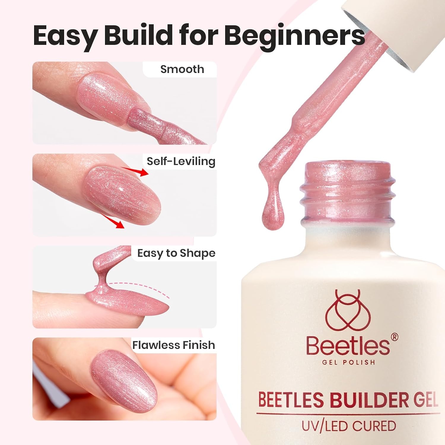 image:imageBeetles Builder Gel for Nails HEMAFree 15 ML 7 in 1 Pink Glitter Builder Nail Gel for Nail Instant Apex amp Nail Extension Builder Strengthening Nail Art Design for Beginner WomenUV amp LED Lamp NeededA Glitter Rose Pink Builder Starter Kit