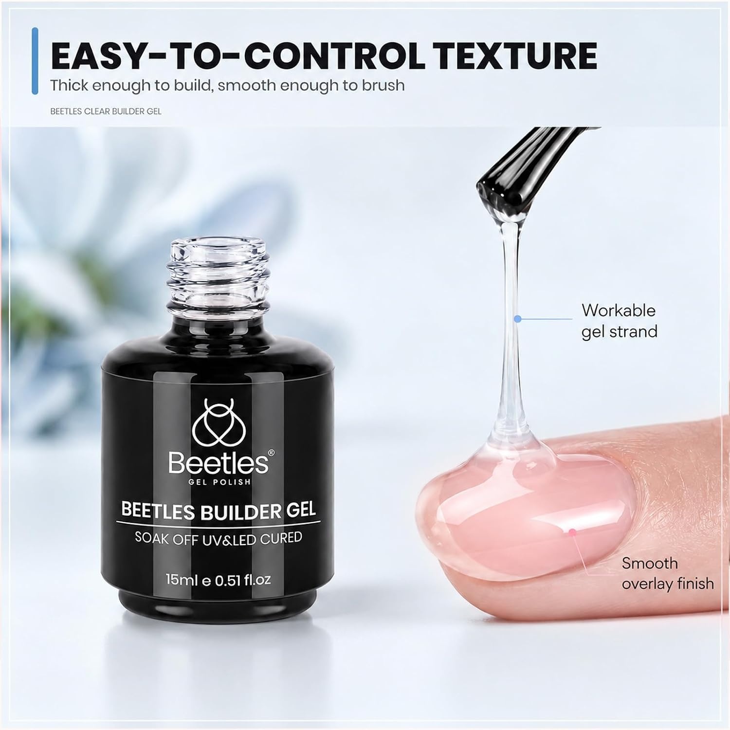 image:imageBeetles Builder Gel for Nails HEMAFree 15 ML 7 in 1 Pink Glitter Builder Nail Gel for Nail Instant Apex amp Nail Extension Builder Strengthening Nail Art Design for Beginner WomenUV amp LED Lamp Needed0 A Clear Set 2 x 15 mL