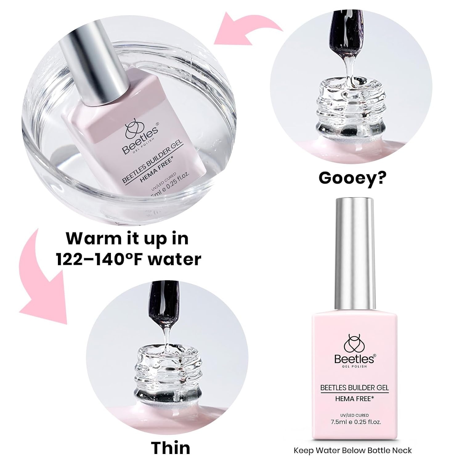 image:imageBeetles Builder Gel for Nails HEMAFree 15 ML 7 in 1 Pink Glitter Builder Nail Gel for Nail Instant Apex amp Nail Extension Builder Strengthening Nail Art Design for Beginner WomenUV amp LED Lamp Needed2 A CLear Nude HEMAFree Starter Kit