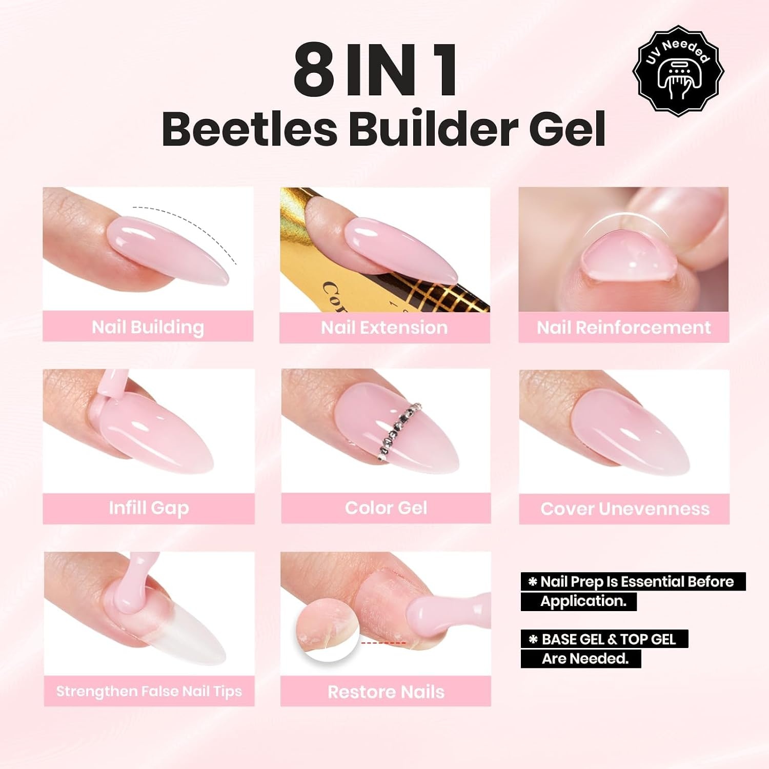 image:imageBeetles Builder Gel for Nails HEMAFree 15 ML 7 in 1 Pink Glitter Builder Nail Gel for Nail Instant Apex amp Nail Extension Builder Strengthening Nail Art Design for Beginner WomenUV amp LED Lamp NeededB Clear HEMAFree Set 2 x 75 mL15 mL