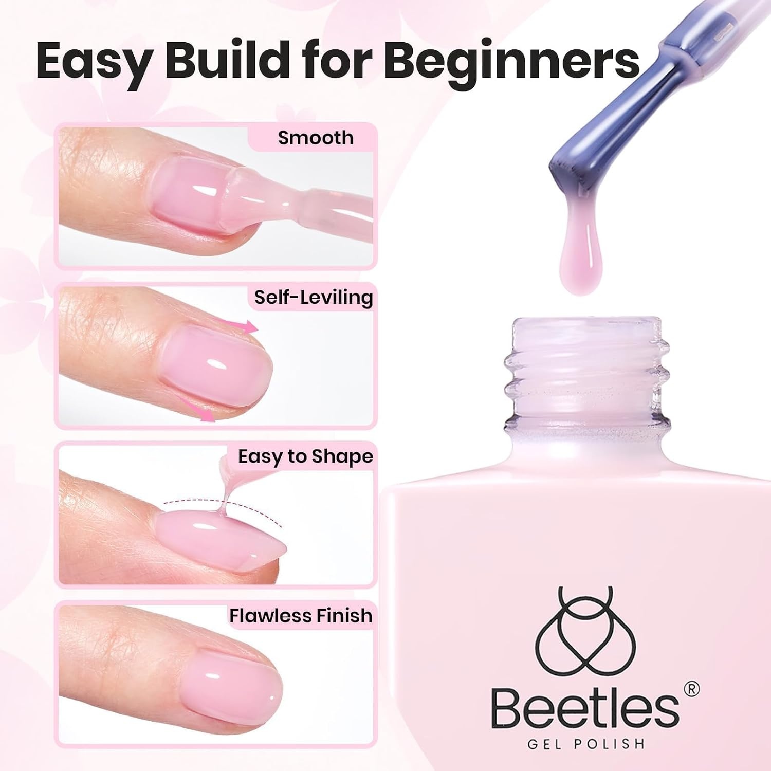 image:imageBeetles Builder Gel for Nails HEMAFree 15 ML 7 in 1 Pink Glitter Builder Nail Gel for Nail Instant Apex amp Nail Extension Builder Strengthening Nail Art Design for Beginner WomenUV amp LED Lamp NeededB White Pink HEMAFree Kit 2 x 10 mL