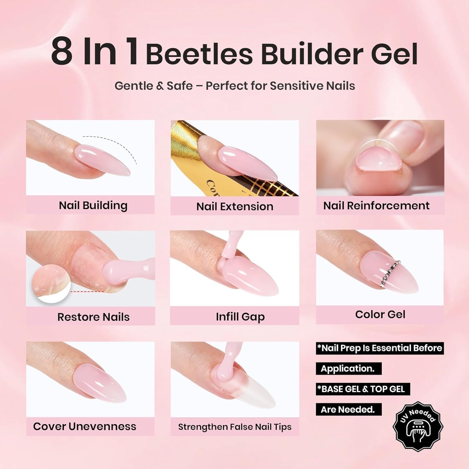 image:imageBeetles Builder Gel for Nails HEMAFree 15 ML 7 in 1 Pink Glitter Builder Nail Gel for Nail Instant Apex amp Nail Extension Builder Strengthening Nail Art Design for Beginner WomenUV amp LED Lamp NeededB Nude Light Pink HEMAFree 15 mL