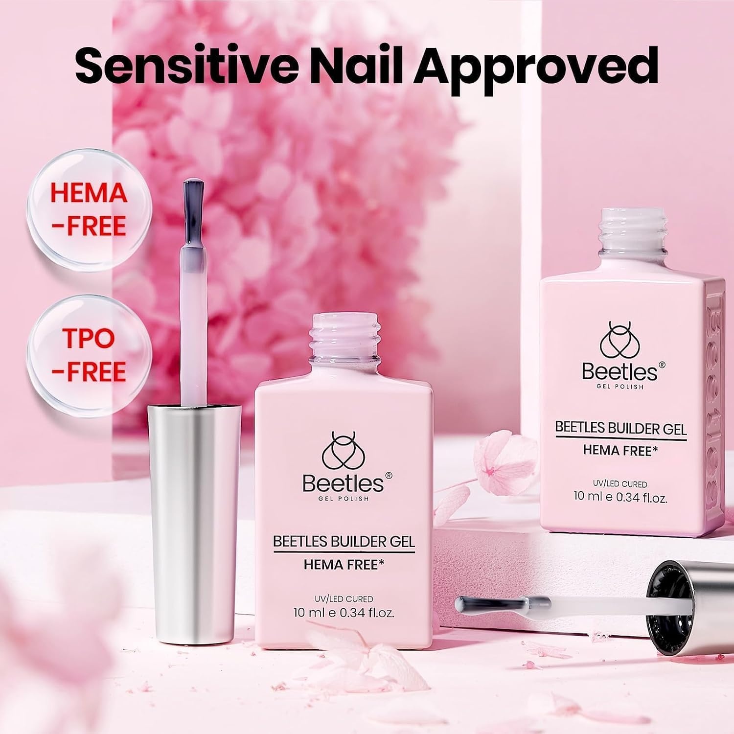 image:imageBeetles Builder Gel for Nails HEMAFree 15 ML 7 in 1 Pink Glitter Builder Nail Gel for Nail Instant Apex amp Nail Extension Builder Strengthening Nail Art Design for Beginner WomenUV amp LED Lamp NeededB White Pink HEMAFree Kit 2 x 10 mL