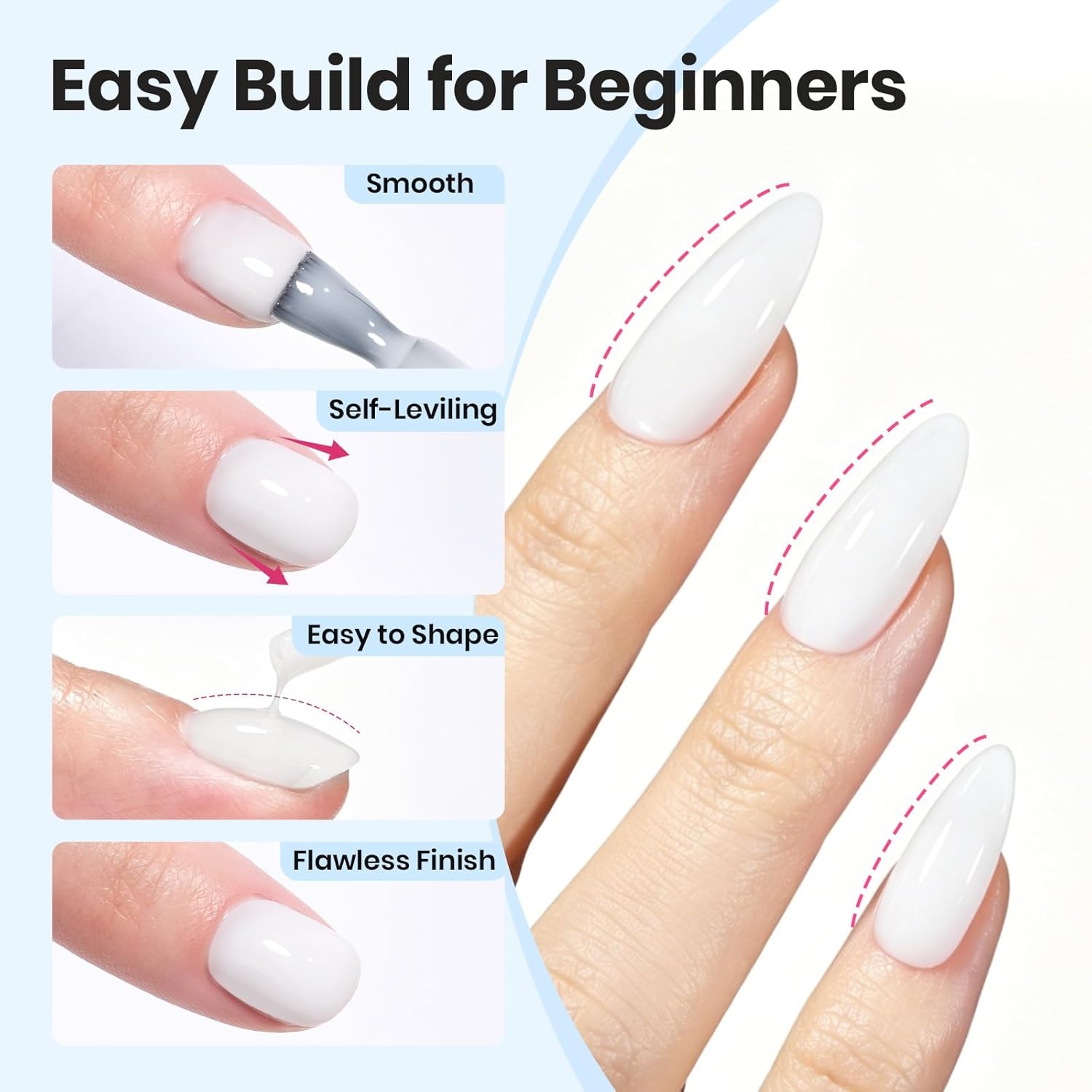 image:imageBeetles Builder Gel for Nails HEMAFree 15 ML 7 in 1 Pink Glitter Builder Nail Gel for Nail Instant Apex amp Nail Extension Builder Strengthening Nail Art Design for Beginner WomenUV amp LED Lamp NeededB Clear White HEMAFree Kit 2 x 10 mL