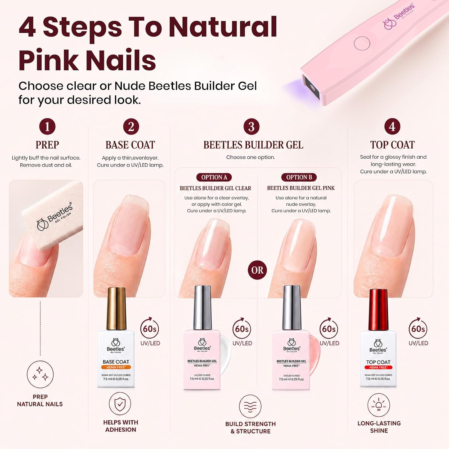 image:imageBeetles Builder Gel for Nails HEMAFree 15 ML 7 in 1 Pink Glitter Builder Nail Gel for Nail Instant Apex amp Nail Extension Builder Strengthening Nail Art Design for Beginner WomenUV amp LED Lamp Needed2 A CLear Nude HEMAFree Starter Kit