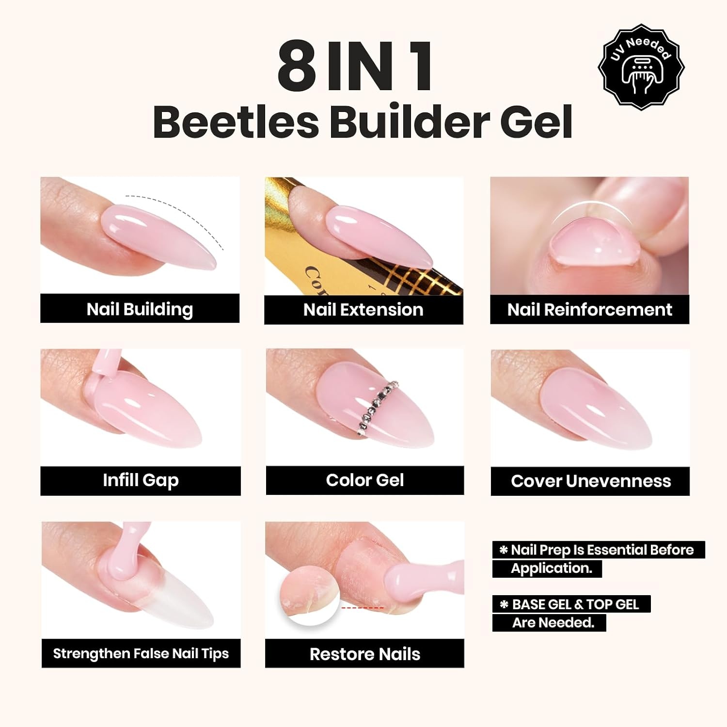 image:imageBeetles Builder Gel for Nails HEMAFree 15 ML 7 in 1 Pink Glitter Builder Nail Gel for Nail Instant Apex amp Nail Extension Builder Strengthening Nail Art Design for Beginner WomenUV amp LED Lamp Needed1 A Clear Set 2 x 75 mL15 mL
