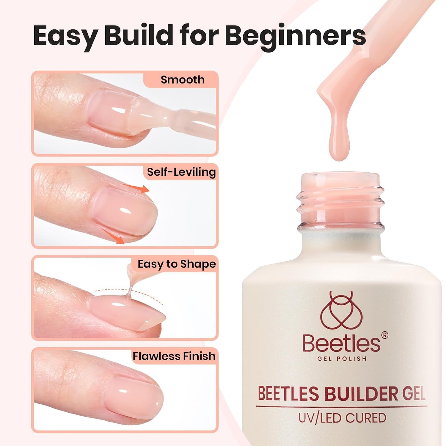 image:imageBeetles Builder Gel for Nails HEMAFree 15 ML 7 in 1 Pink Glitter Builder Nail Gel for Nail Instant Apex amp Nail Extension Builder Strengthening Nail Art Design for Beginner WomenUV amp LED Lamp NeededA Clear Nude Kit 2 x 15 mL