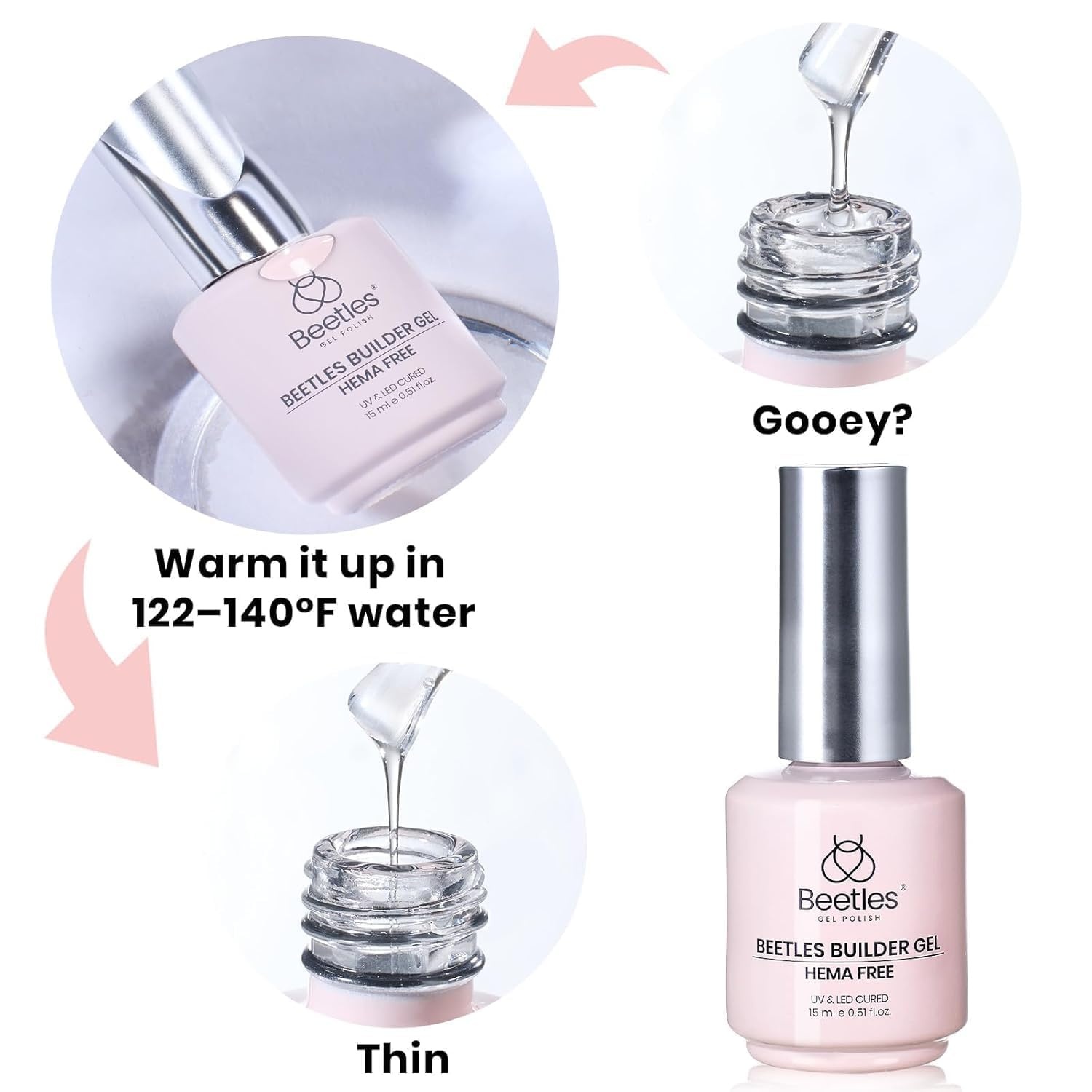 image:imageBeetles Builder Gel for Nails HEMAFree 15 ML 7 in 1 Pink Glitter Builder Nail Gel for Nail Instant Apex amp Nail Extension Builder Strengthening Nail Art Design for Beginner WomenUV amp LED Lamp NeededB Nude Light Pink HEMAFree 15 mL