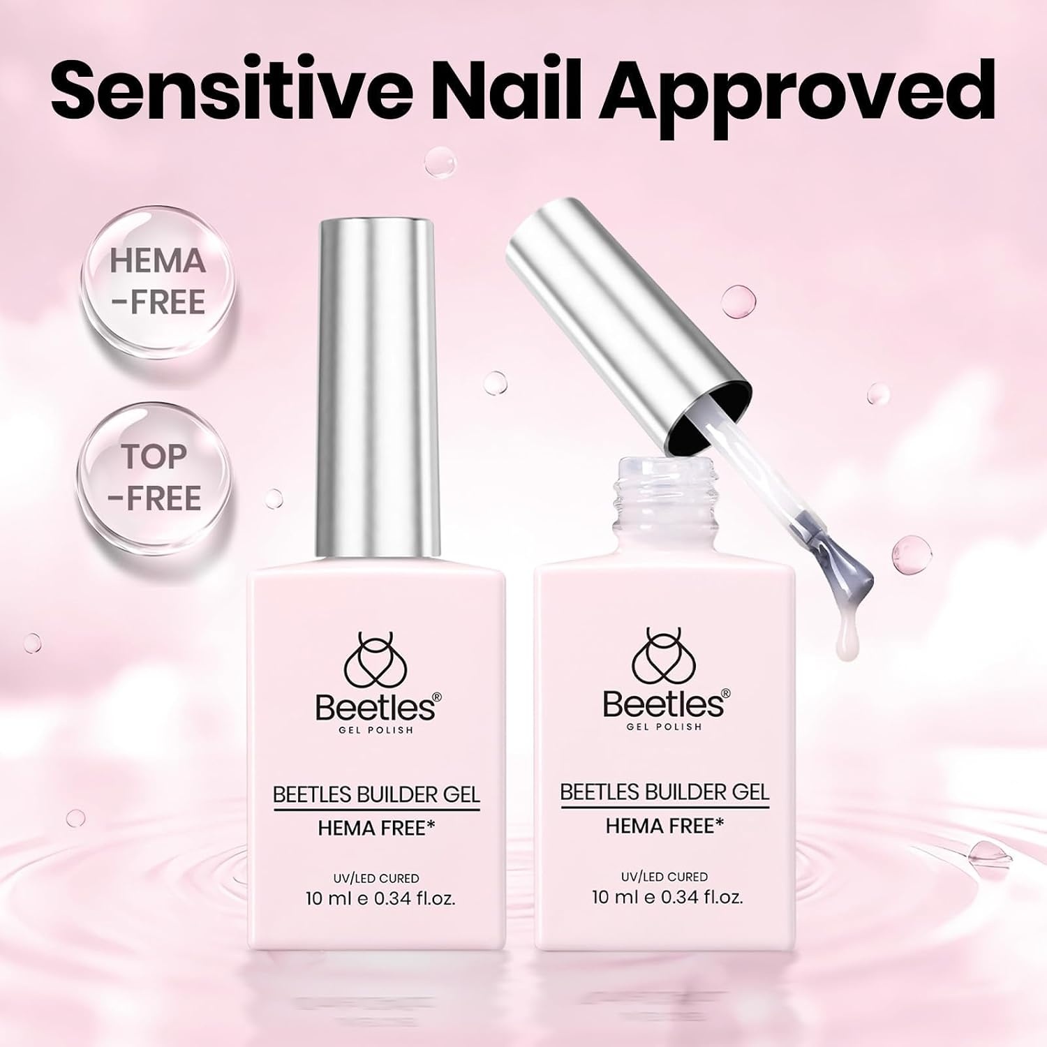 image:imageBeetles Builder Gel for Nails HEMAFree 15 ML 7 in 1 Pink Glitter Builder Nail Gel for Nail Instant Apex amp Nail Extension Builder Strengthening Nail Art Design for Beginner WomenUV amp LED Lamp NeededB Clear Sheer Pink HEMAFree 2 x 10 mL