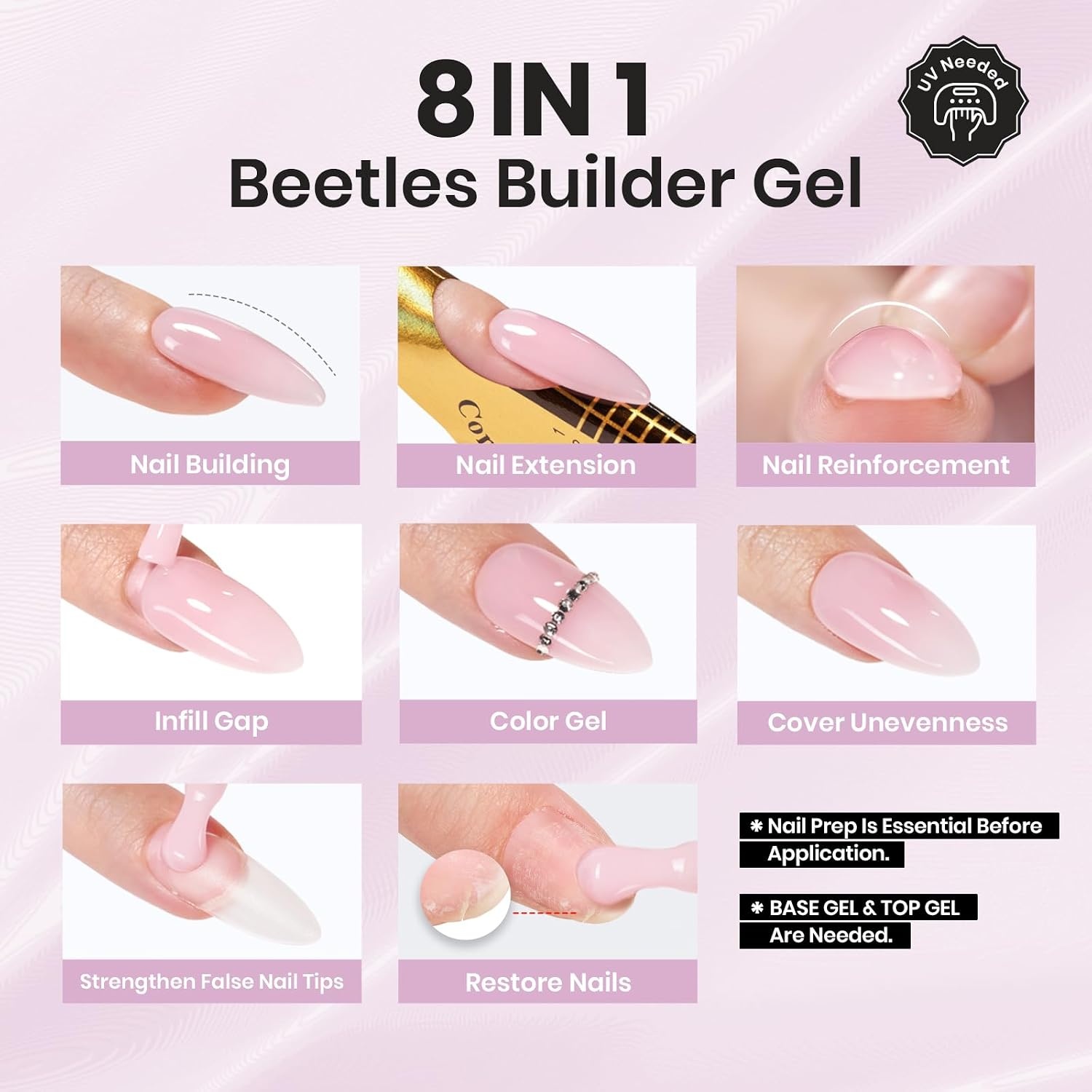 image:imageBeetles Builder Gel for Nails HEMAFree 15 ML 7 in 1 Pink Glitter Builder Nail Gel for Nail Instant Apex amp Nail Extension Builder Strengthening Nail Art Design for Beginner WomenUV amp LED Lamp NeededB Glitter Purple HEMAFree 2 x 75 mL