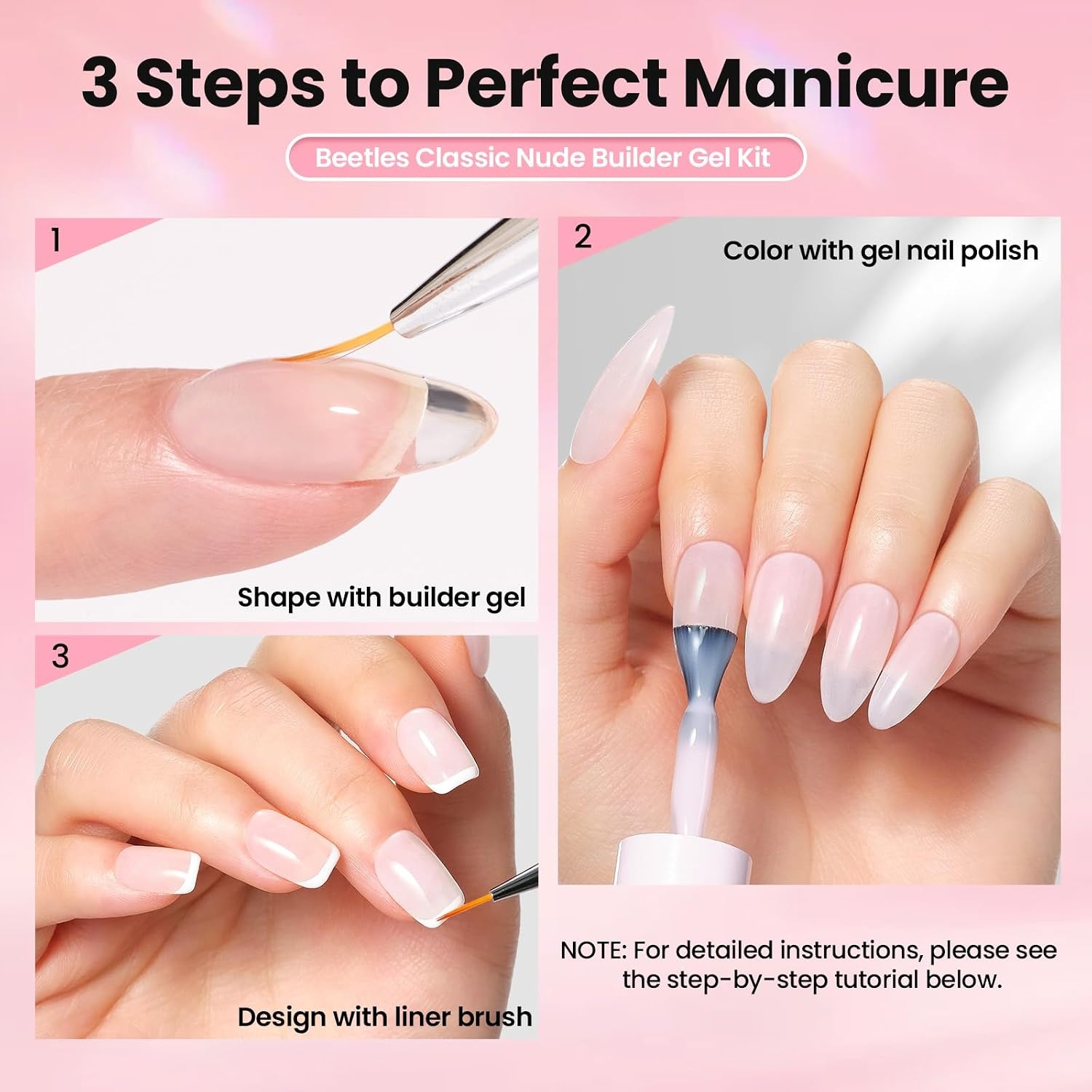image:imageBeetles Builder Gel for Nails HEMAFree 15 ML 7 in 1 Pink Glitter Builder Nail Gel for Nail Instant Apex amp Nail Extension Builder Strengthening Nail Art Design for Beginner WomenUV amp LED Lamp NeededA Clear Milky Pink Kit 2 x 15 mL