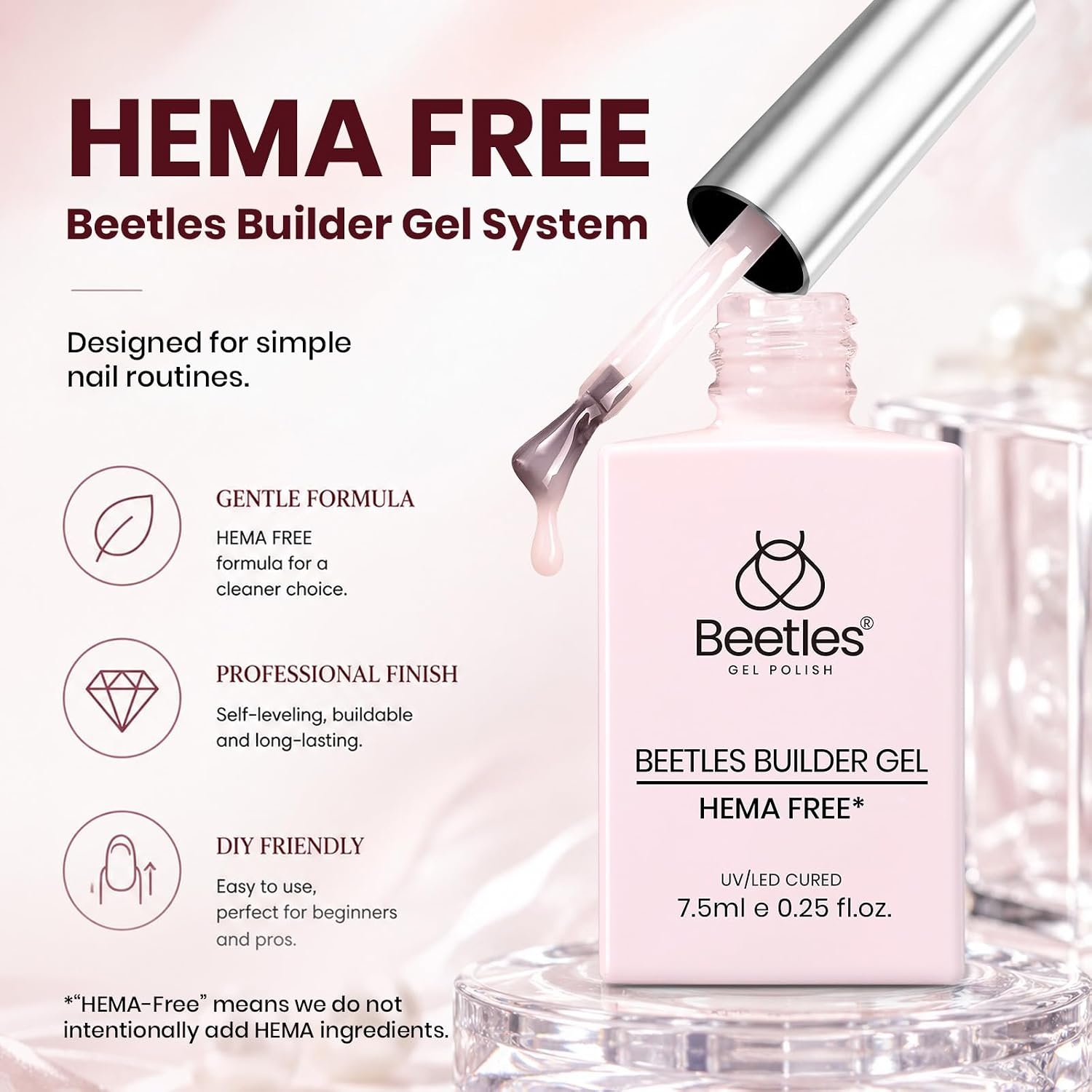image:imageBeetles Builder Gel for Nails HEMAFree 15 ML 7 in 1 Pink Glitter Builder Nail Gel for Nail Instant Apex amp Nail Extension Builder Strengthening Nail Art Design for Beginner WomenUV amp LED Lamp Needed2 A CLear Nude HEMAFree Starter Kit