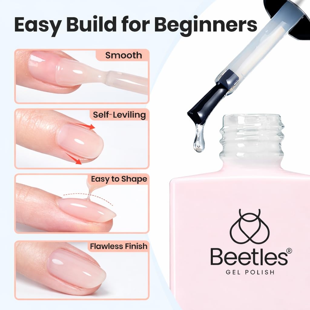 image:imageBeetles Builder Gel for Nails HEMAFree 15 ML 7 in 1 Pink Glitter Builder Nail Gel for Nail Instant Apex amp Nail Extension Builder Strengthening Nail Art Design for Beginner WomenUV amp LED Lamp NeededB Clear HEMAFree Kit 2 x 10 mL