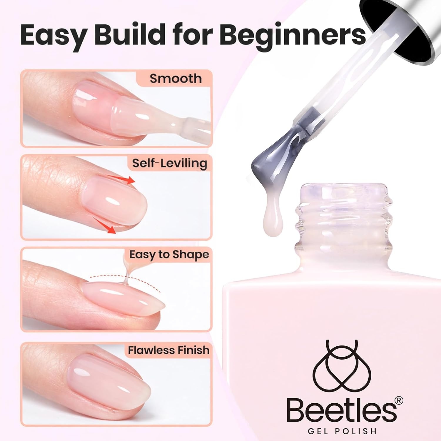 image:imageBeetles Builder Gel for Nails HEMAFree 15 ML 7 in 1 Pink Glitter Builder Nail Gel for Nail Instant Apex amp Nail Extension Builder Strengthening Nail Art Design for Beginner WomenUV amp LED Lamp NeededB Clear Sheer Pink HEMAFree 2 x 10 mL