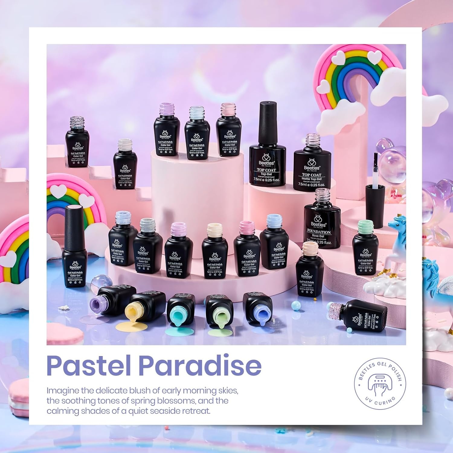 image:imageBeetles Gel Nail Polish Set 20 Colors Yellow Orange Burgundy Red Brown Black Green Gel Nail Polish Kit with Glossy Matte Gel Top Base Coat Soak Off Uv Manicure Gift for WomenPastel Paradise