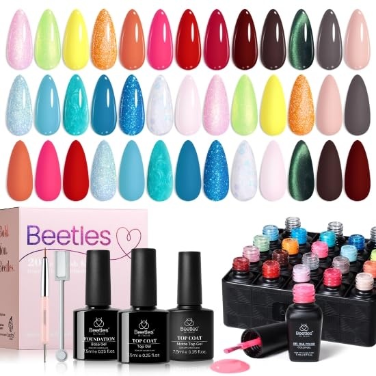 image:imageBeetles Gel Nail Polish Set 20 Colors Yellow Orange Burgundy Red Brown Black Green Gel Nail Polish Kit with Glossy Matte Gel Top Base Coat Soak Off Uv Manicure Gift for WomenBeach Bash