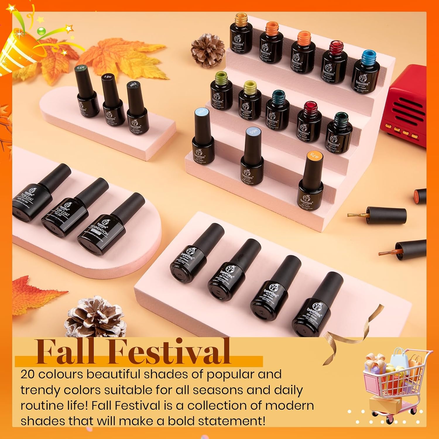 image:imageBeetles Gel Nail Polish Set 20 Colors Yellow Orange Burgundy Red Brown Black Green Gel Nail Polish Kit with Glossy Matte Gel Top Base Coat Soak Off Uv Manicure Gift for Women00 Fall Festival