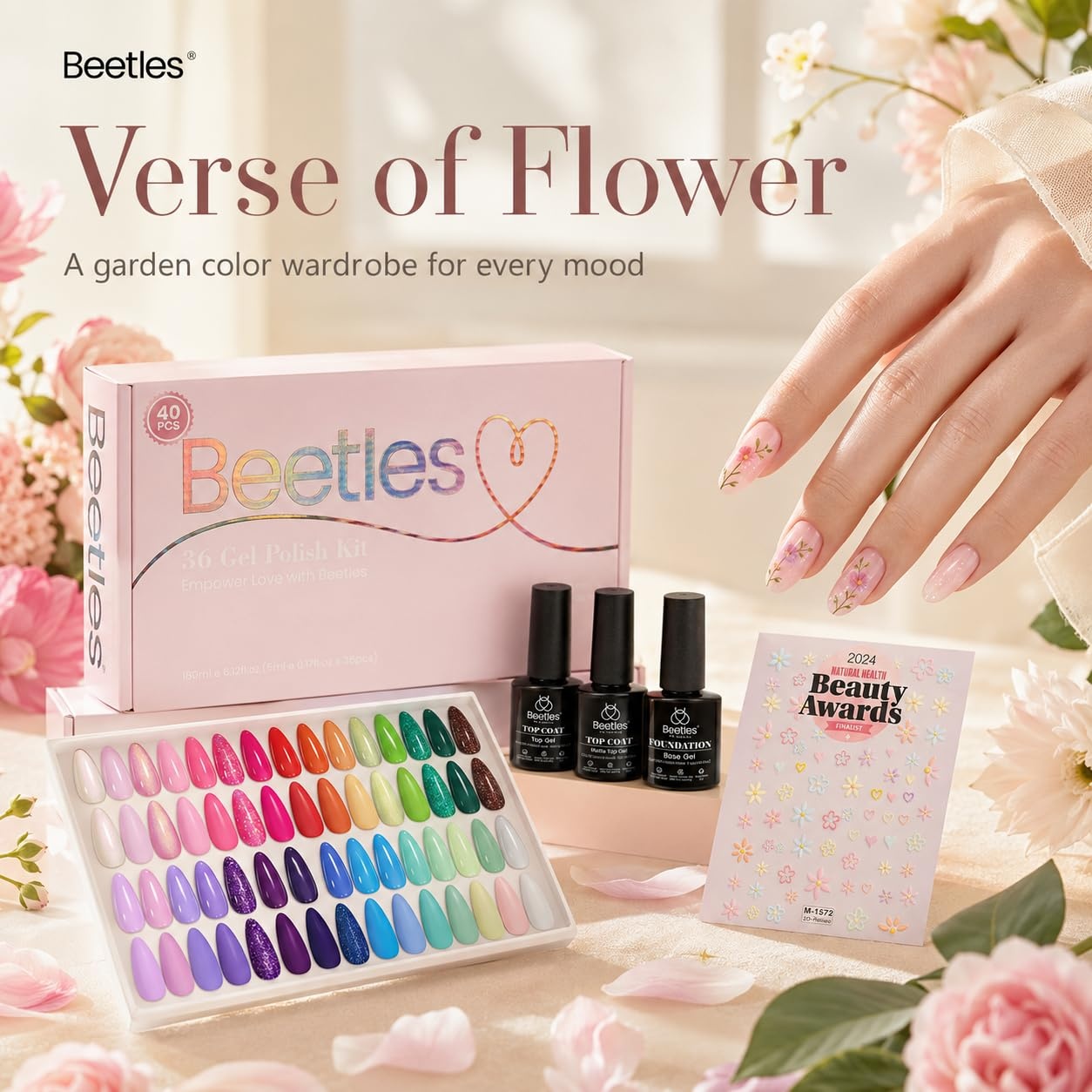 image:imageBeetles Gel Nail Polish Set 20 Colors Yellow Orange Burgundy Red Brown Black Green Gel Nail Polish Kit with Glossy Matte Gel Top Base Coat Soak Off Uv Manicure Gift for WomenVerse of Flower