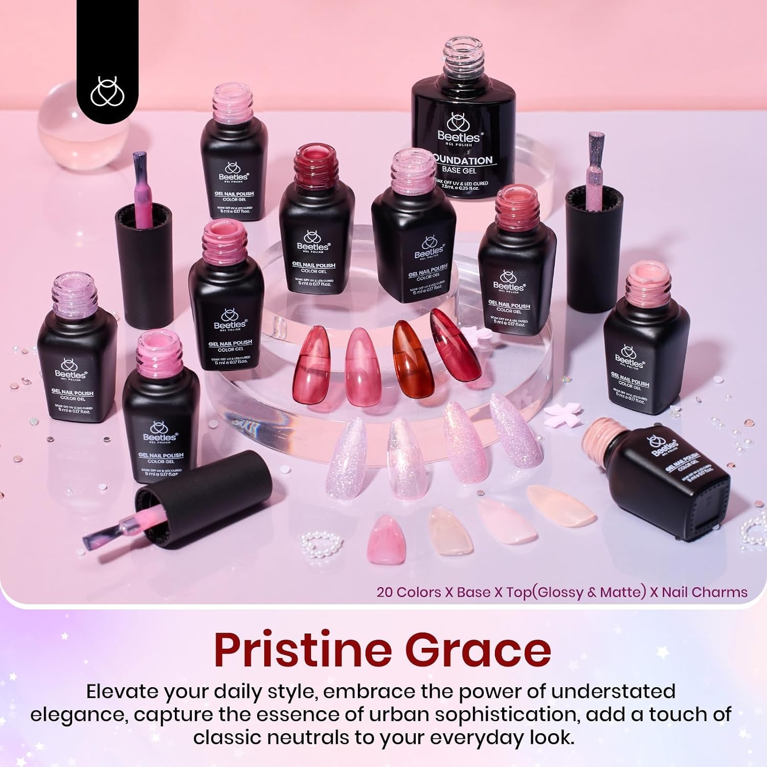image:imageBeetles Gel Nail Polish Set 20 Colors Yellow Orange Burgundy Red Brown Black Green Gel Nail Polish Kit with Glossy Matte Gel Top Base Coat Soak Off Uv Manicure Gift for Women20 Colors Classic Nude