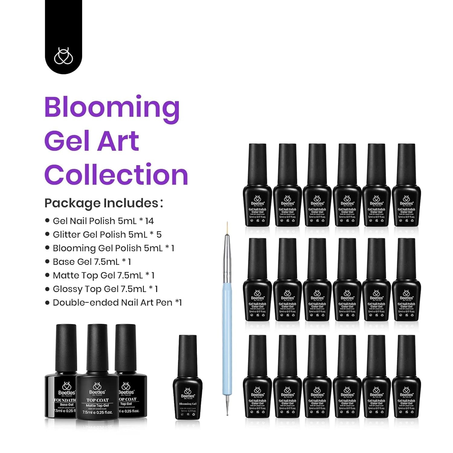 image:imageBeetles Gel Nail Polish Set 20 Colors Yellow Orange Burgundy Red Brown Black Green Gel Nail Polish Kit with Glossy Matte Gel Top Base Coat Soak Off Uv Manicure Gift for Women320 Lightyears Away